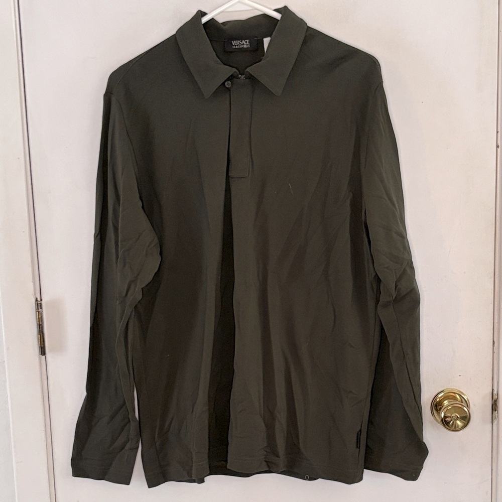 Versace Classic V2 dark green long sleeve quarter zip knit top Size XL